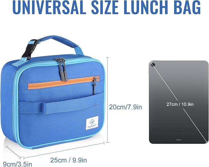 Genteen 2 Packs Insulated Soft Lunch Bag With Double Zipper - Sturdy, Freezable and Reusable for Kids, Men - For School, Work, Outdoor (Blue+Green)