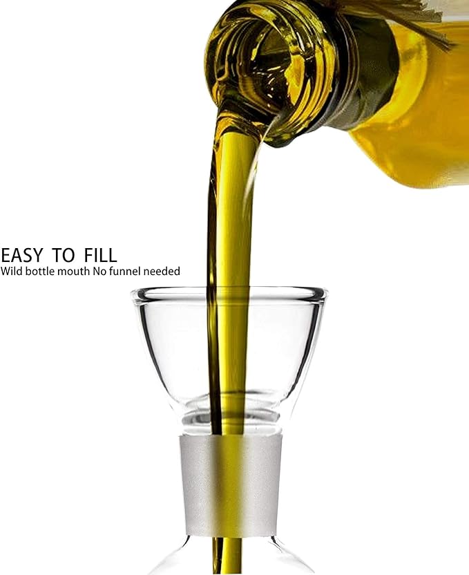 HAIZEEN 13ounce/ 380 ml Clear Glass Olive Oil Dispenser Bottle - Oil & Vinegar Cruet with Pourers and NO Funnel Needed - Olive Oil Carafe Decanter for Kitchen and BBQ