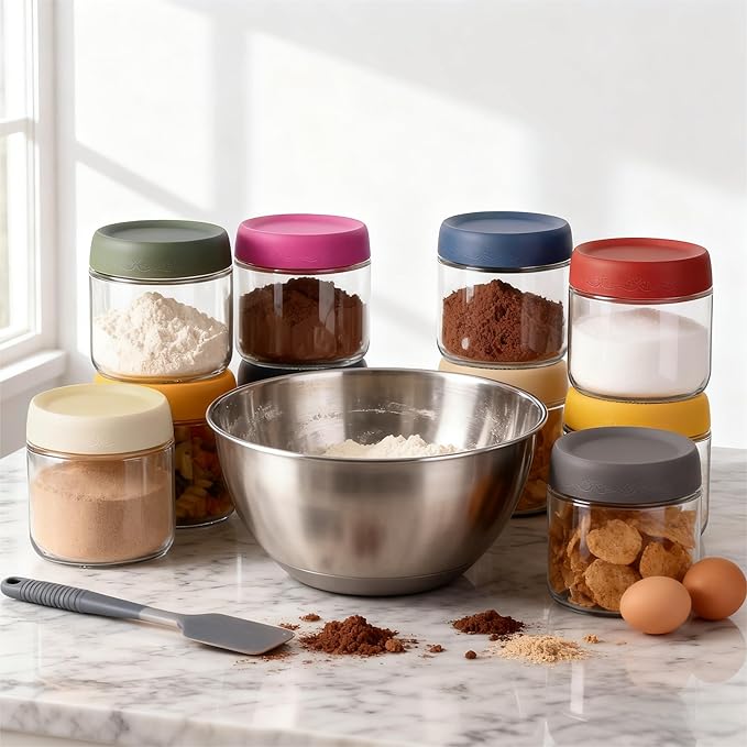 10oz 4Pack Glass Overnight Oats Jars Containers with Airtight Leakproof Lids, Reusable Mason Jars for Meal Prep, Yogurt Parfaits, Smoothies, Salads & Healthy Breakfasts (10 OZ-4-1)