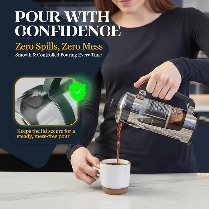 ESPRO P5 French Press Coffee Maker – Patented Double Micro-Filter for Grit Free Brew, Heat-Resistant Thicker Borosilicate Glass Coffee Press – (18 oz)