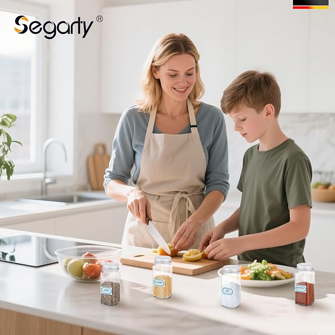 Segarty 4oz Spices Jars with Silver Aluminum Lid, 3PCS 120ml Square Spice Bottles for Salt Pepper Storage, Empty Glass Small Seasoning Container Set, Seasoning Cereals Organizer, 7 Stickers, 1 Brush