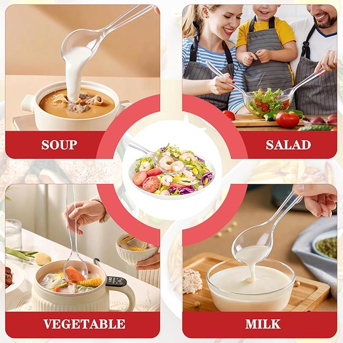 Mwellewm 10" Serving Spoons for Buffet Parties Plastic Serving Utensils 12 Packs Disposable Spoons for Buffet Large Heavy Duty Clear Plastic Soup Spoons Catering Supplies for Wedding Gathering Holiday
