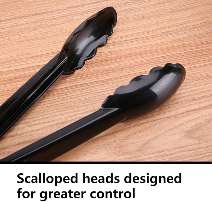 24 Pieces Disposable Serving Tongs, 9" Heavy-Duty Plastic Utensils, BPA-Free, Scalloped Grip Salad Tongs, Perfect for Buffets, BBQ, Parties & Catering, Black