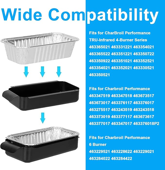 Grease Tray Replacement with 10 PCS Aluminum Drip Pans for CharBroil Performance 463331221 463365021 463448021 TRU Infrared 4-Burner Gas Grill Grease Catcher Pan for CharBroil 9328812P06 G416-0015-W1