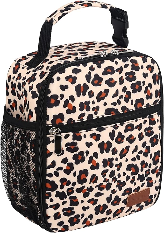Femuar Lunch Box for Men Women Adults Small Lunch Bag for Office Work Picnic - Reusable Portable Lunchbox, Leopard
