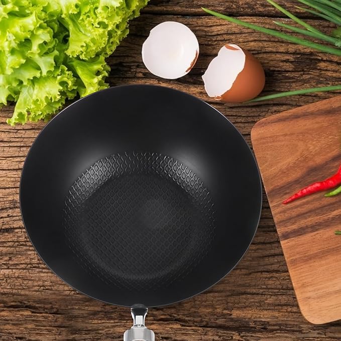 ABOOFAN Small Wok 14.56 Inch Japanese Iron Non-Stick Cooking Pot Flat Bottom Gas Stove Frying Pan for Home Kitchen
