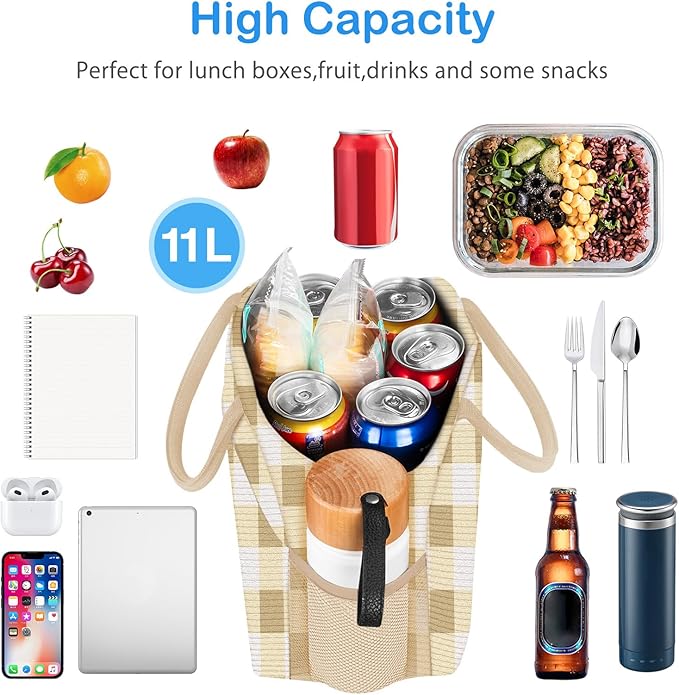 DALINDA Corduroy Lunch Box for Women,Insulated Lunch Bag Cute Cooler Tote Bag,Reusable 11L Large Capacity for Work Camping Picnic