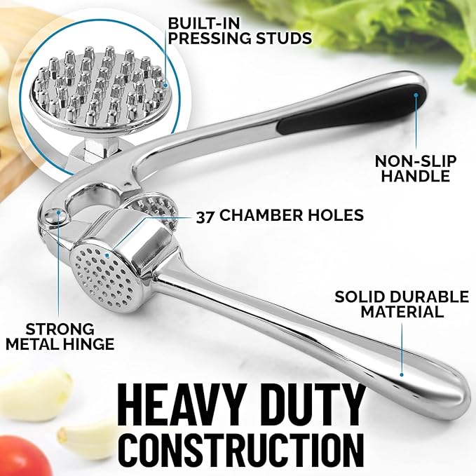 Garlic Crusher Stainless Steel | Mincer Tool | Rustproof Garlic Masher | Garlic Press | Easy to Clean & Squeeze | Travel Friendly | Dishwasher Safe Presser (Silver)