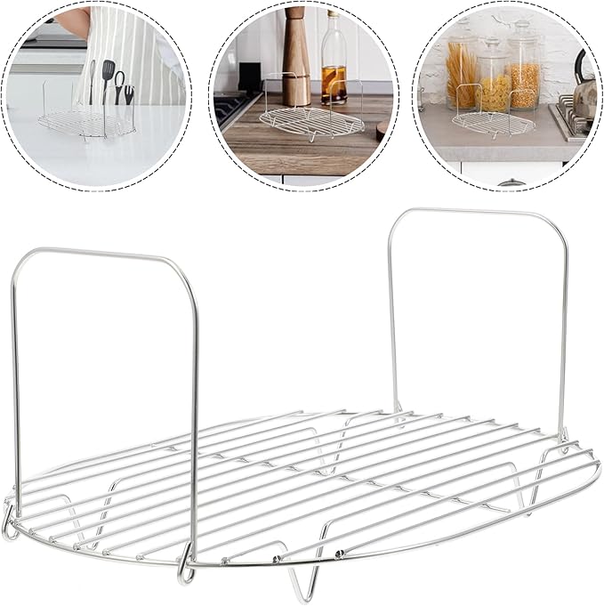 BESTOYARD Steamer Rack with Handle 11.02X7.87X5.11 Inch Stainless Steel Cooking Steaming Rack for Slow Cooker Air Fryer Roasting Cooling Kitchen Use