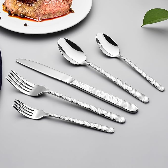 60 Piece Silverware Set for 12, Food-Grade Stainless Steel Utensils Set,Wave Style Design & Mirror Polished - Dishwasher Safe