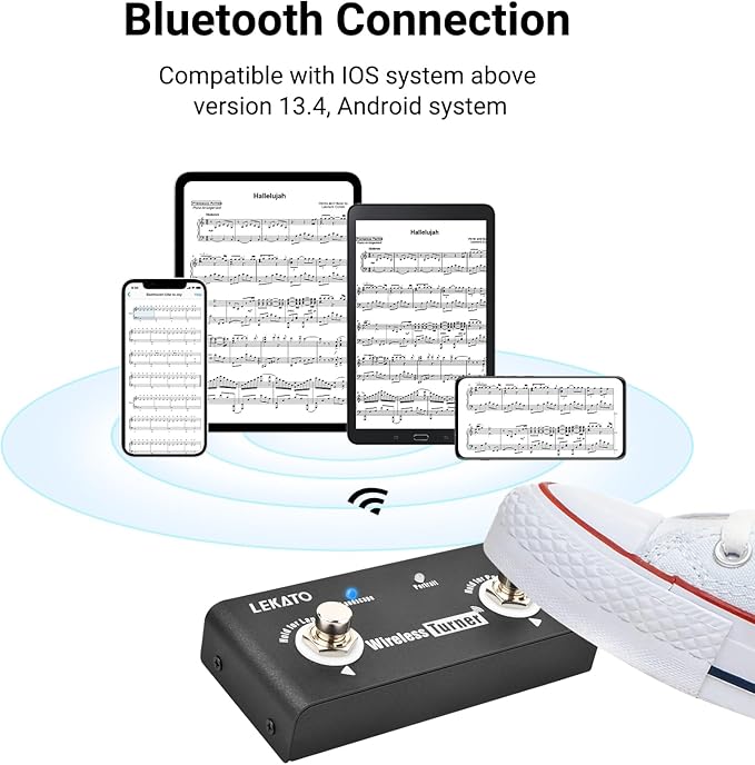 LEKATO Wireless Page Turner Pedal Bluetooth Foot Pedal for Tablets Phone (Android & IOS system above version 13.4 support) - External Pedal for LEKATO Loop Pedal Tuner Switching Control