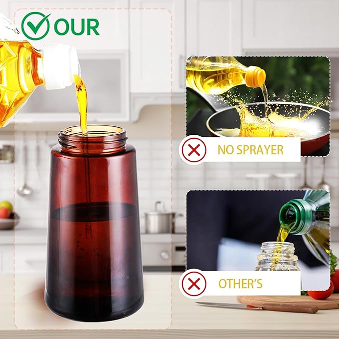 2 in 1 Oil Sprayer for Cooking, 16oz Olive Oil Dispenser Bottle for Kitchen, Food Grade Light-Blocking Leak Proof Glass Spray Bottle for Salad, Air Fryer, BBQ