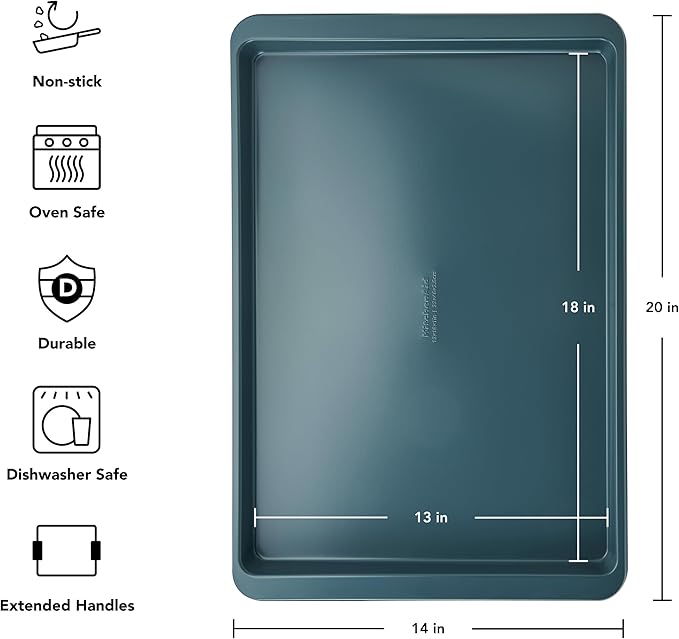 KitchenAid Nonstick Swiss Engineered Aluminized Steel Baking Sheet, Dishwasher Safe, Agave, 13x18 Inch