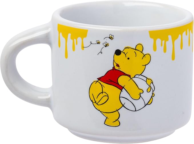 Silver Buffalo Disney Winnie the Pooh Honey "Hunny" Drips 4pc Stackable Ceramic Espresso Small Cup Set, 3 Ounces