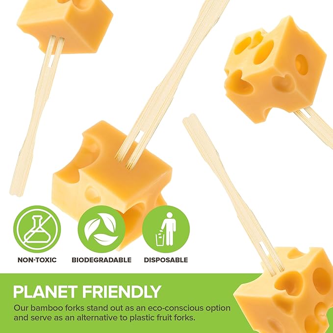 10,000 Bamboo Appetizer Forks, 3.5" Disposable Bamboo Fork for Charcuterie, Mini Forks for Appetizers, Cocktail Forks for Weddings, Small Appetizer Picks