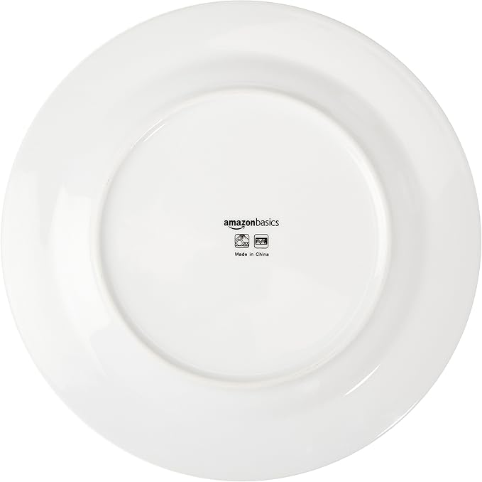 Amazon Basics 16-Piece Cafe Stripe Dinnerware Set, Microwave and Dishwasher Safe, Plates, Bowls, Mugs, Service for 4, Black