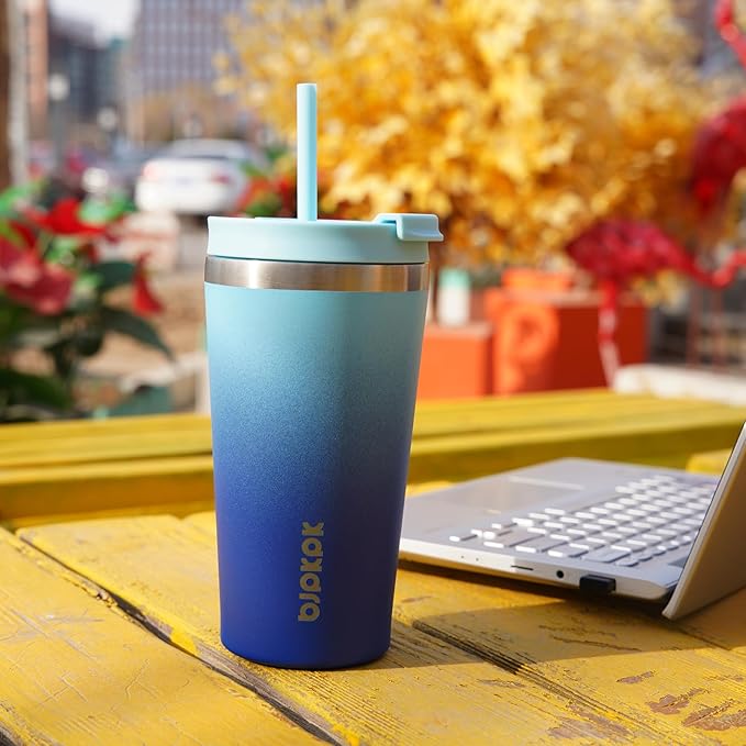 BJPKPK 22oz Tumbler With lid And Straw Stainless Steel Travel Coffee Mug Insulated Tumblers Cups,Light Blue Leopard