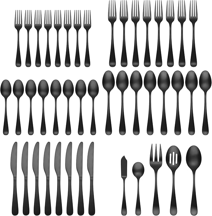 Cambridge 505945CKW13DS Rhiannon Black Satin 45-Piece Flatware Set (Pack of 3)