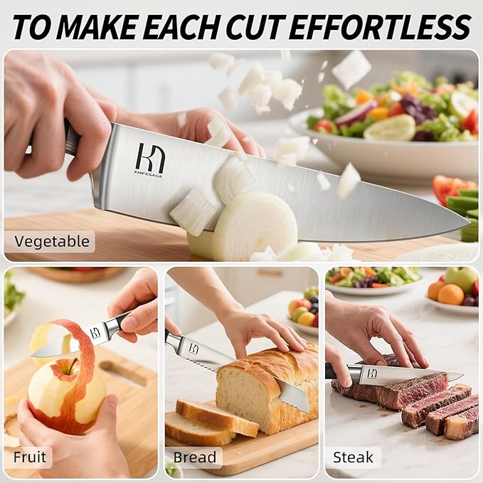 Knife Set Premium, 15 Pcs Kitchen Knife Set with Block Japanese High Carbon Stainless Steel Razor Sharp Knife Block Set, Block Knife Set with Sharpener and Ergonomic Full-tang Handle