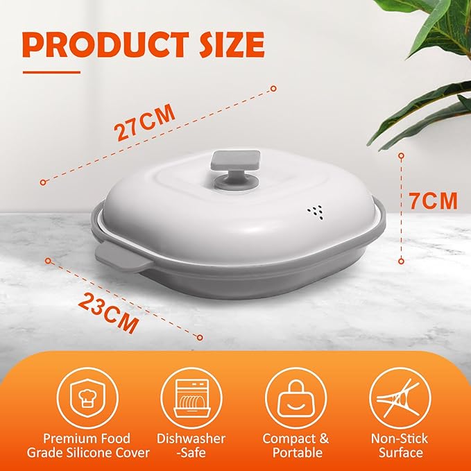Microwave Grill Pan with Cover, Microwave Cookware Multi-Use for Grilling, Frying, Browning and Crisping, Microwave Bacon Cooker Tray, Microwave Griller with Cover Safe and Easy to Clean