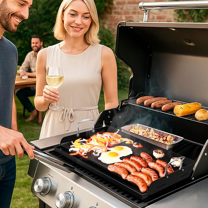 Cast Iron Griddle for Gas Grill 25"x16" Flat Top Grill Griddle Pan for Stove Top Nonstick BBQ Griddle Plate for Charcoal & Gas Grill Heavy Duty Universal Cooking Surface for Blackstone Style
