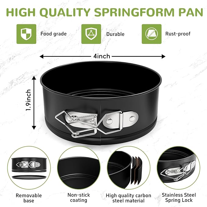4 Pack Mini Springform Pan Set, 4 Inch Non-stick Cheesecake Pan, Spring Form Pans for Baking, Springform Pans with Removable Bottom, Round Cake Pans, Small Cake Mold for Mini Cheesecake Pizza