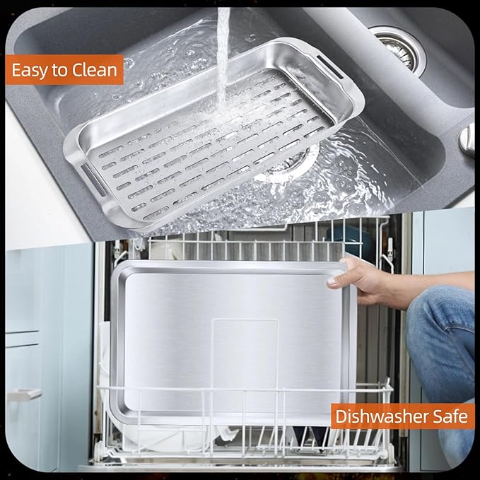 Grill Basket Set, 3-Piece Stainless Steel Grill Topper Pans for Outdoor Grill with BBQ Prep Tray, Grilling Baskets Barbecue Accessories for Vegetables, Fish, Meat, and Seafood