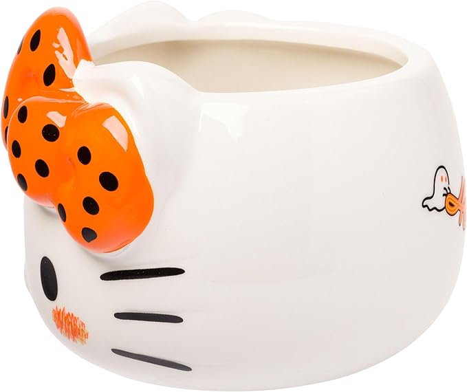 Silver Buffalo Sanrio Hello Kitty Halloween Orange and Black Bow Ceramic 3D Sculpted Mug, 20 Ounces