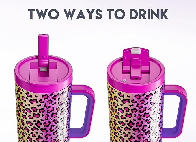 Meoky 40 oz Tumbler with Handle and Flip Straw, 100% Leakproof Tumbler with Lid and Straw, Stainless Steel Insulated Cup, Cupholder Friendly, Keeps Cold for 34 Hours (Celebration)