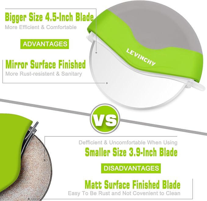 Pizza Cutter Wheel, Easy to Clean Detachable Slicer, Pizza Slicer Cutter, Premium Spuer Sharp Stainless Steel, with Protective Blade Guard, Large Size, Green