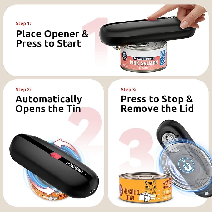 Electric Can Opener, One-Touch Automatic Can Opener for Seniors Fits All Can Sizes, Hands-Free&Smooth Safety for Arthritis and Kitchen