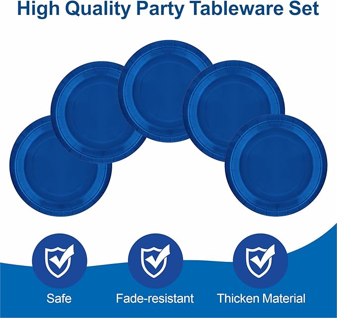 40Pcs Disposable Paper Plates Blue,Including 20pcs 9" and 20pcs 7" Plates,Strong and Sturdy Disposable Plates for Party, Dinner, Holiday, Picnic,Birthday Party, Dinner Table, Wedding