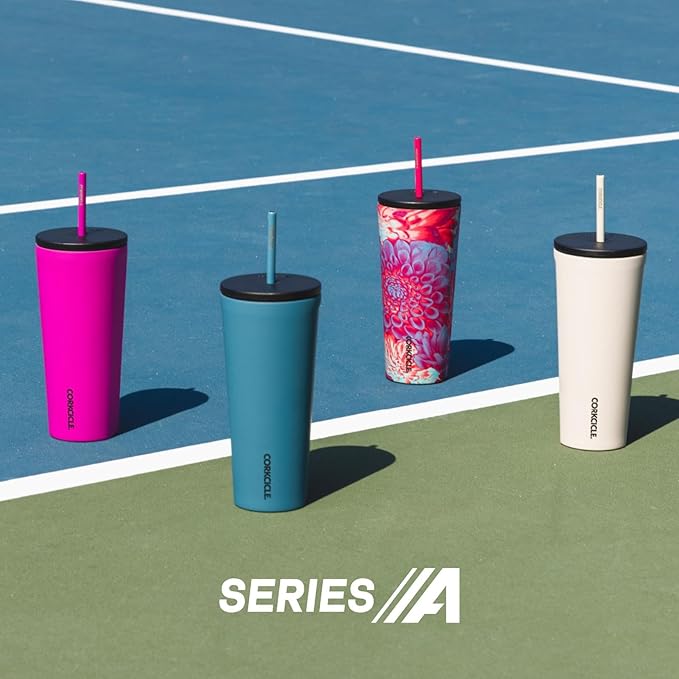 Corkcicle Cold Cup Insulated Tumbler with Straw - Keeps Drinks Cold for 12 Hours - Triple-Insulated Stainless Steel - Leak-Resistant Lid - Summer Drinkware Gift - 24 oz - Berry Punch