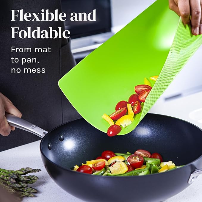 Cooler Kitchen Cutting Boards for Kitchen - Checkered Bamboo Cutting Board Set with 6 Color-Coded Flexible Chopping Mats, Easy Clean Wood and Dishwasher-Safe Plastic, Large 17x12, Knife-Friendly