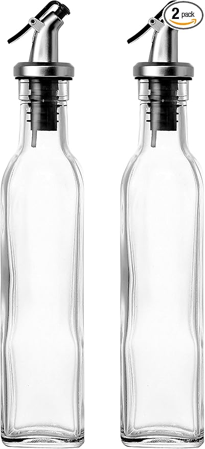 Juvale Olive Oil Dispenser Bottle Set - 2 Pack, 8.5 oz (250 mL), Clear Glass - Oil & Vinegar Dispenser Cruets with No-Leak Pour Spouts - Dishwasher Safe Kitchen Accessory