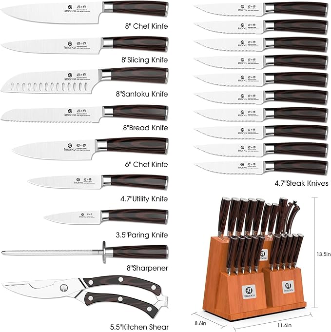 imarku Knife Set, 20-Pieces Premium Kitchen Knife, Japanese High Carbon Steel Knife Set with Block and 2 Pull-away Steak Knife Block Set, Best Gifts