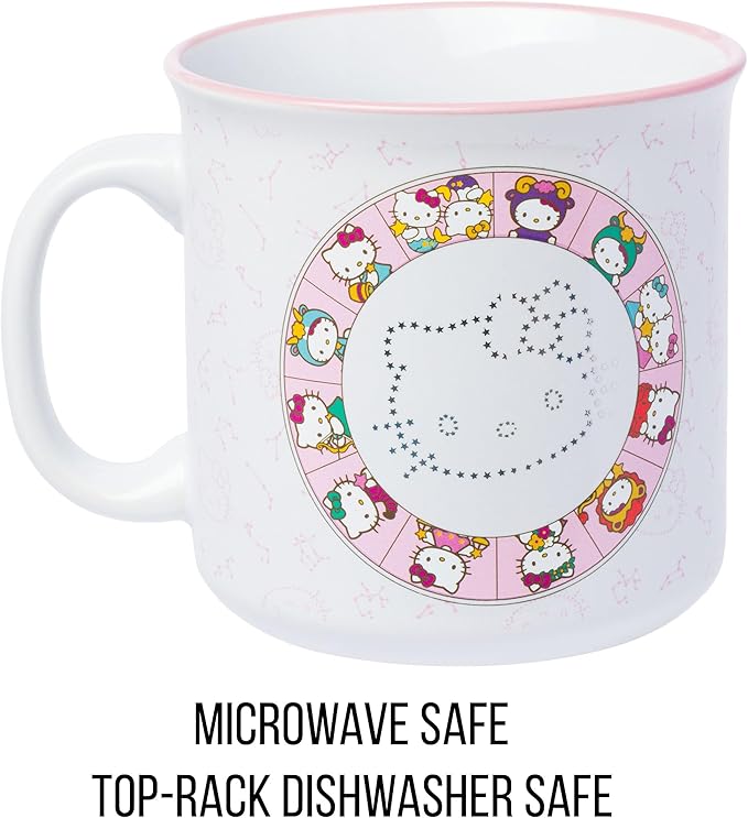 Silver Buffalo Sanrio Hello Kitty Zodiac Signs Wheel Ceramic Camper Mug with Laser Treatment, 20 Ounces