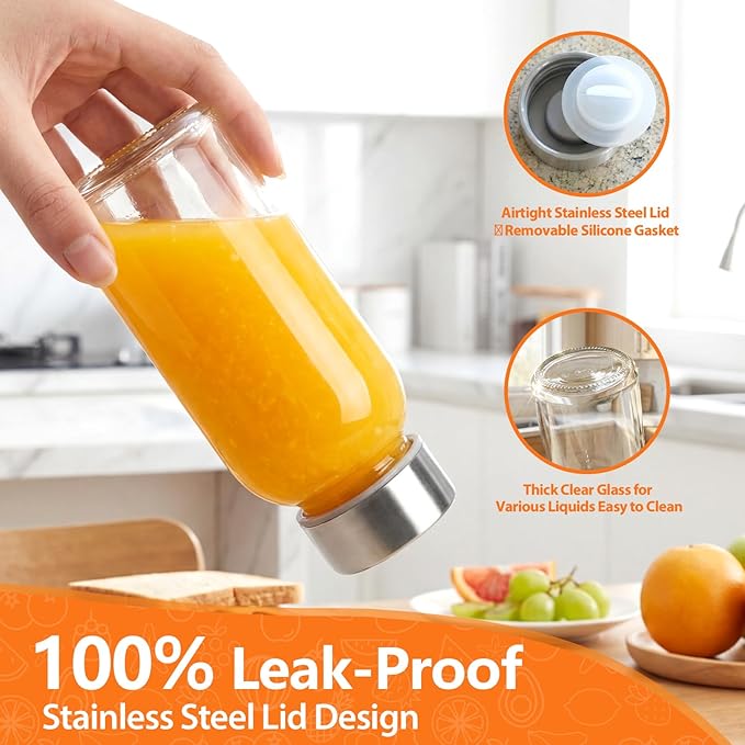 8 oz Glass Water Bottles with Lids, 8 Pack Small Glass Juice Bottles with Stainless Steel Caps & Funnel, Leak-Proof Containers for Juicing, Milk, Ginger Shots, Smoothies, Wellness Drinks