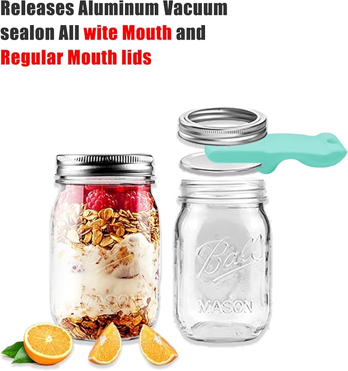 Mason Jar Opener and Canning Tool, Compatible with Mason Jar Lids, Releases Vacuum Seal on Wide Mouth and Regular Mouth, Magnetic Lid Lifter for Canning, Pickling (mint green)