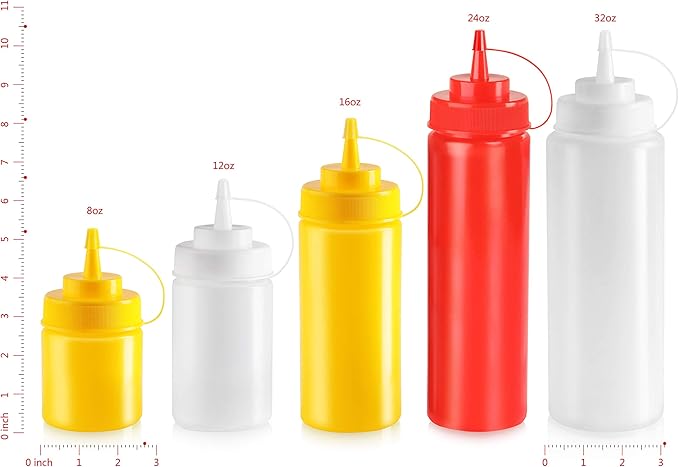 New Star Foodservice 8 oz Red Squeeze Bottle, Regular Mouth, Pack of 6
