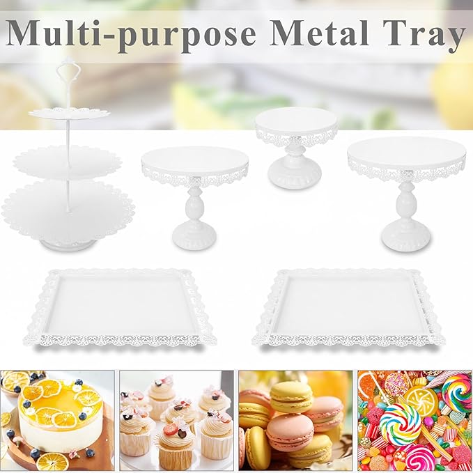Set of 9 Cake Stands Metal Cupcake Stand Set Multiple Styles Candy Fruit Display Tower Dessert Plate Cake Serving Tray for Birthday Party Wedding Anniversary Baby Shower Engagement (White)