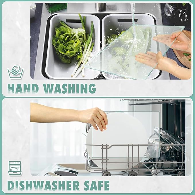 2Pcs Tempered Glass Cutting Board for Kitchen Counter, FAAYUCK Glass Cutting Board with Non-Slip Feet, Heat Resistant, Non-Slip, Scratch Resistant, Shatter Resistant (8"x12"&12"x16")