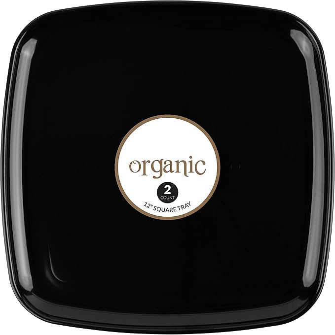 Plasticpro Plastic Serving Trays - Serving Platters Disposable Party Dish White, (4, Square Black Trays)