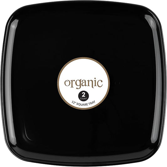 Plasticpro Plastic Serving Trays - Serving Platters Disposable Party Dish White, (4, Square Black Trays)