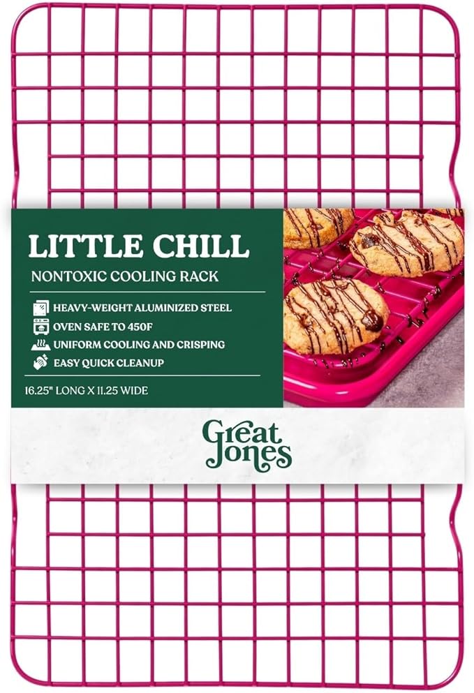 Great Jones Little Chill Wire Cooling Rack (Raspberry) | Nonstick Baking Rack, Heavy-Duty Aluminized Steel | Fits Quarter-Sheet Pans for Cooking and Baking | Oven-Safe 450°F, Dishwasher-Friendly