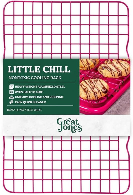 Great Jones Little Chill Wire Cooling Rack (Raspberry) | Nonstick Baking Rack, Heavy-Duty Aluminized Steel | Fits Quarter-Sheet Pans for Cooking and Baking | Oven-Safe 450°F, Dishwasher-Friendly