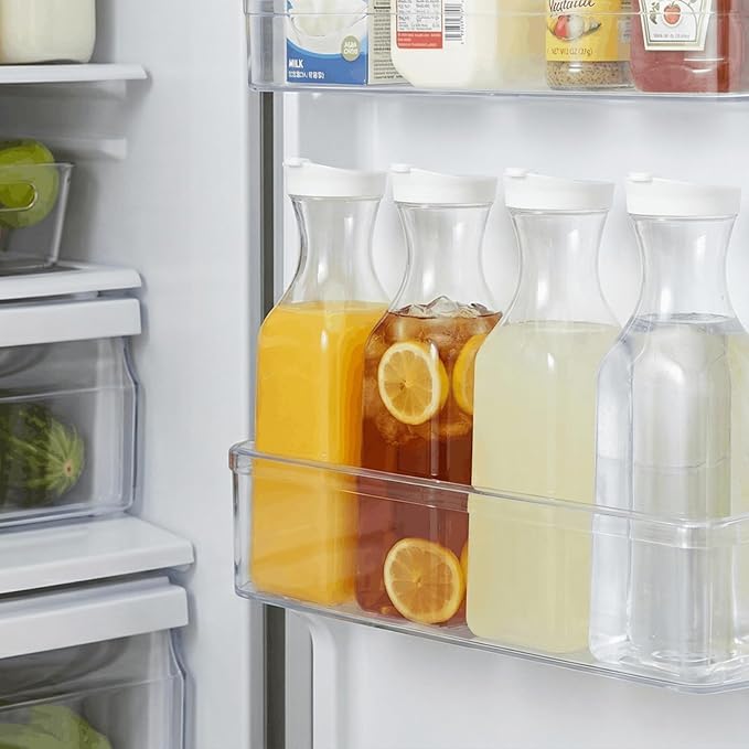 YOUEON 8 Pack 50 Oz Plastic Water Carafe with Lid and Label, Clear Water Drink Containers, Juice Carafe Pitcher Bulk for Water, Juice, Iced Tea, Soda, Lemonade and Other Beverages