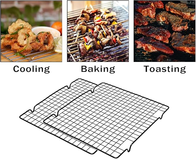 VNIMTI Baking Cooling Rack 2 Sets, Cookie Cooling Racks for Cooking, Baking, Roasting, Grilling, Drying, Oven Safe Wire Rack, 11" * 10" Small Squares Grids