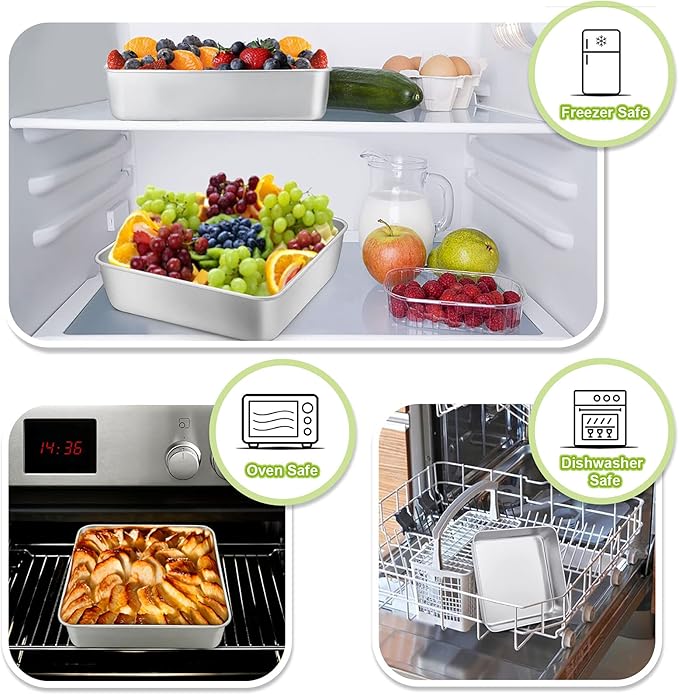 TeamFar 9 Inch Square Cake Pan Set of 2, Stainless Steel Square Baking Pan for Lasagna Cake Brownie, Healthy & Heavy Duty, Dishwasher Safe & Easy Clean, Deep Wall & Smooth Edge