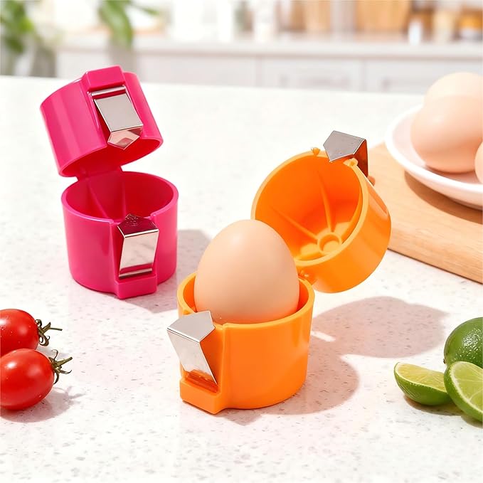 Premium PP Egg Shell Opener & Cracker, Clean Crack Egg Tool with Built-In Separator, Fits Multiple Egg Sizes, Dishwasher Safe Kitchen Gadget for Raw & Soft-Boiled Eggs, 2 Pcs (Rose Red & Orange)